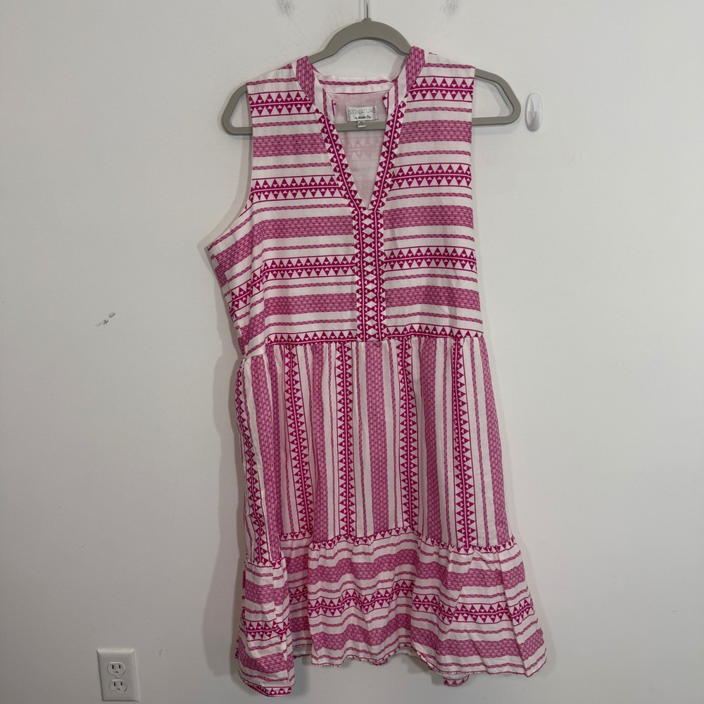 Signature by Robbie Bee Womens Dress XL Pink Geometric Boho Tiered Lightweight